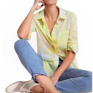 PILCRO and the Letterpress by Anthropologie tie dye yellow button down shirt XS